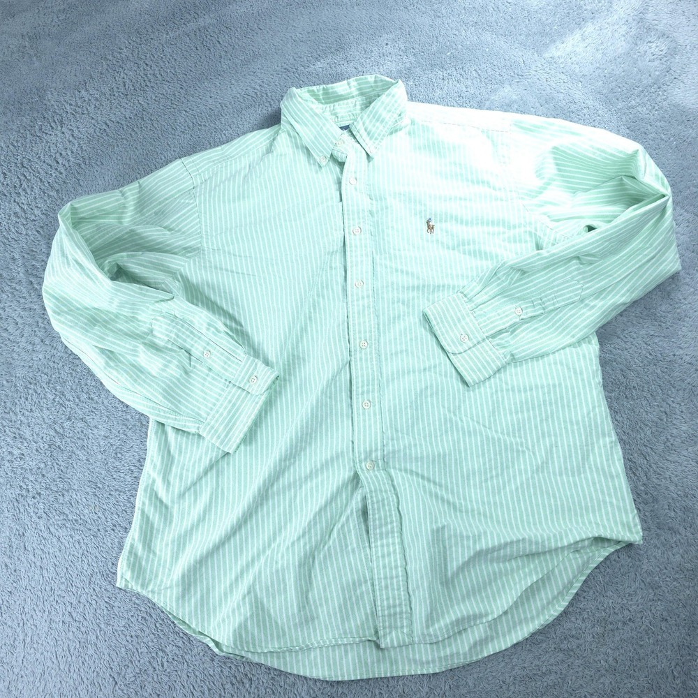 Ralph Lauren Shirt Mens XL Green Striped Classic Fit Button Down Cotton